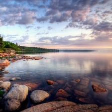 Stones, clouds, lake