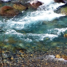 Stones, Mountain, River