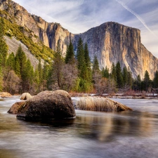 Rocky, River, Stones, Mountains