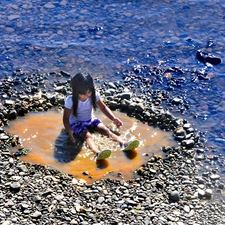 Stones, girl, water