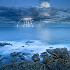 Storm, sea, Stones