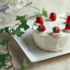 strawberries, Cake, cream