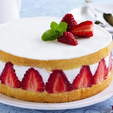 Strawberry, cake, Creamy