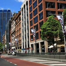 York, skyscrapers, fragment, clouds, Houses, Street, Sydney