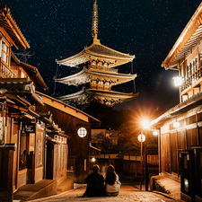 lanterns, temple, Tokio, Street, Houses, People, Japan