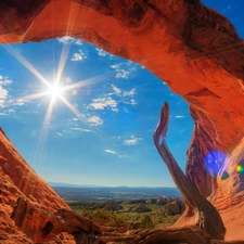 canyon, rays, sun, Sky