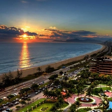 sun, clouds, Hotels, west, Coast