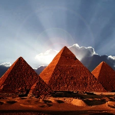 sun, Pyramids, clouds