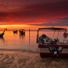 Coast, west, sun, Boats