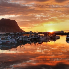 Harbour, west, sun, Boats