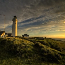 Lighthouse, west, sun, maritime