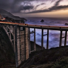 sea, west, sun, bridge