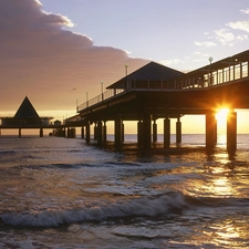 sea, west, sun, pier