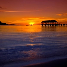 sea, west, sun, pier