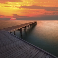 sea, west, sun, pier