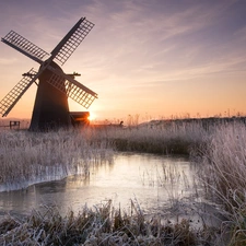 Windmill, west, sun, River