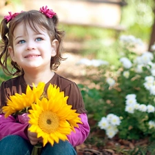 girl, Nice sunflowers