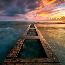 Sunrise, Platform, Tuscany, sea, Italy