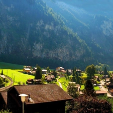 Mountains, Lauterbrunnen, Switzerland, Houses