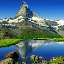 Mountains, Matterhorn, Switzerland, lake