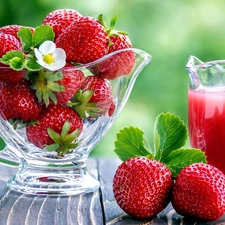 strawberries, juice, Table, jug
