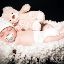 Sleeping, Plush, teddy bear, Baby