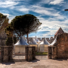 the walls, defense, Carcassonne, Castle, France