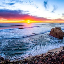 San Diego, The United States, Great Sunsets, Stones, sea, State of California