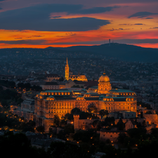 The Royal Castle, Great Sunsets, Budapest, Hungary, The Hills, Floodlit