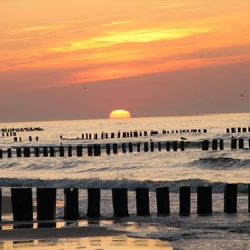 west, sea, The Baltic, sun