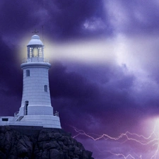 Lighthouse, Storm, thunderbolt, maritime