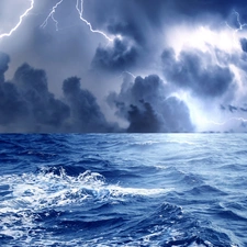 sea, Lightning, thunderbolt, Storm
