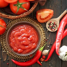 tomato, Pomace, tomatoes, garlic, Wooden, bucket, pepper, plate, pepper