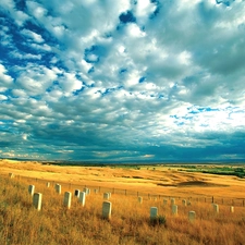 Tombstones, Field, clouds