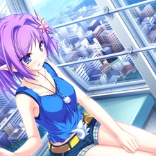 Anime, Window, Town, girl