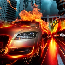 Town, Big Fire, Fractalius, Automobile, 3D