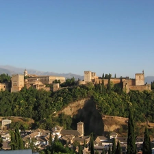 panorama, Andalusia, alhambra, Granada, Spain, town, fortified