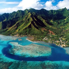 Town, sea, Mountains