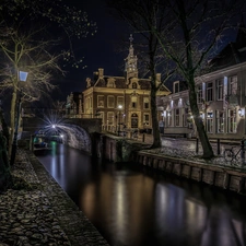 Town, bridge, Night