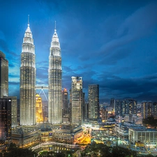 Night, Petronas Towers, Kuala Lumpur, Town, Malaysia