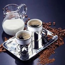 Toyota Silver, cups, milk, jug, Tray, coffee