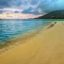 traces, Mountains, Coast, Sand, sea