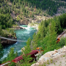 viewes, River, ##, Train, bridge, trees