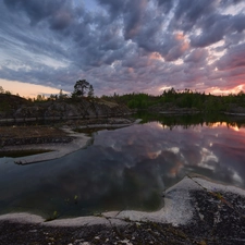 trees, Russia, rocks, Great Sunsets, Lake Ladoga, viewes, Stones