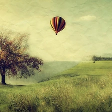 trees, Balloon, Meadow