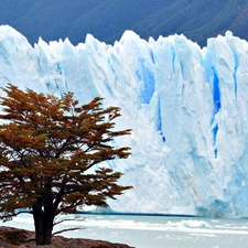 mountains, River, trees, Ice