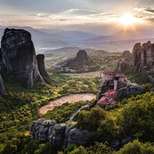 trees, viewes, rays, sun, canyons