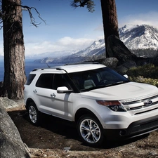 trees, viewes, Mountains, rocks, Ford Explorer