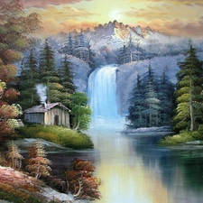 Mountains, cote, trees, viewes, lake, waterfalls