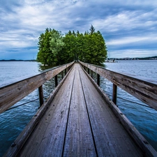 trees, viewes, lake, Island, Platform